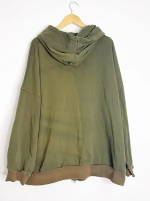LIT Active Olive Green Zip Hoodie Oversized XL Cotton Tencel Sweatshirt thumbnail 6