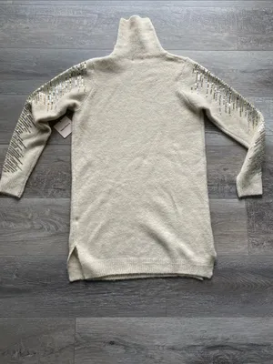 superdown Cream Metallic Sequin Sleeve Turtleneck Sweater Dress Womens Sz Md thumbnail 7