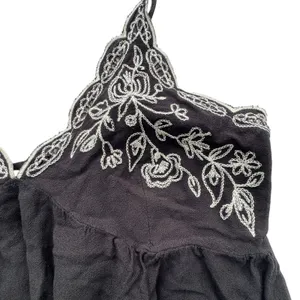 Love On A Hanger Black Floral Babydoll Cami Womens Large Embroidered Smocked Top thumbnail 6