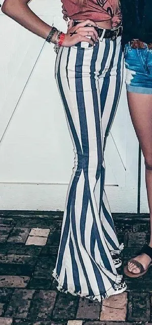 Cavenders Striped Flare Pants Multiple thumbnail 1