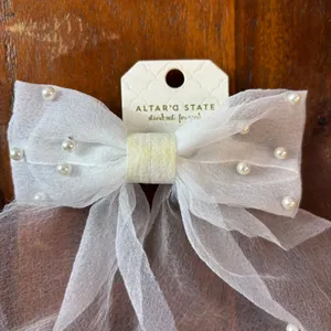 Altar'd State White Sheer Mesh Pearl Hair Bow Barrette Long Tail Bridal Coquette thumbnail 3