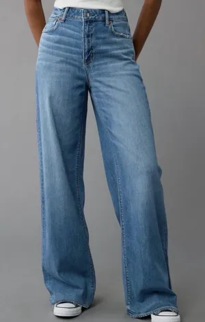American Eagle Super High Rise Baggy Wide Leg Jeans Size 14 thumbnail 1