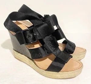 Coach Size 9.5 Black Maryanne Logo Platform Sandal Espadrille Cork Wedge Heels thumbnail 5