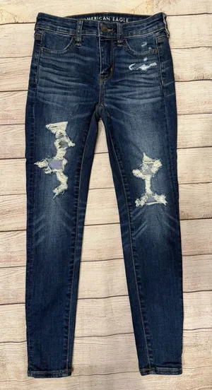 Women’s American Eagle Jeggings Next Level Stretch Distressed Size 0 Short Jeans thumbnail 1