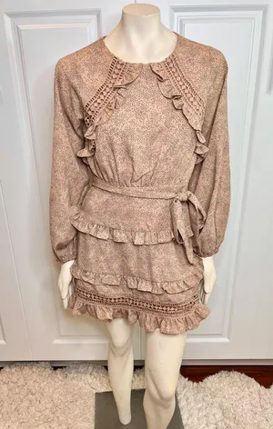 Lulu’s Kiss Me Goodnight Tan Polka Dot Ruffled Long Sleeve Mini Dress thumbnail 14