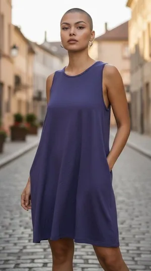 Time & Tru Women’s Navy Blue Loose Fitting Dress with Pockets thumbnail 1
