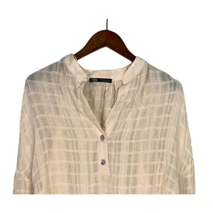 Zara Long Sleeve Oversized Flowing Loose Semi Sheer V Neck Blouse XS Soft Peach thumbnail 3