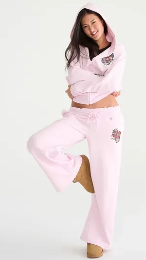 Deja for Aeropostale Pink Low-Rise Wide-Leg Sweatpants thumbnail 1