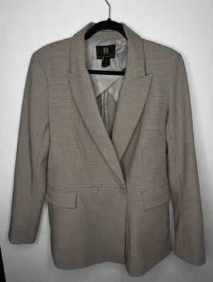 House of Harlow‎ 1960 Womens Brown Plaid Double Breasted Blazer Jacket Size M thumbnail 1