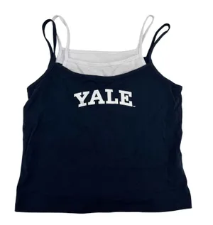 Yale Univerity blue & white game day spell out cropped tank top size medium thumbnail 1
