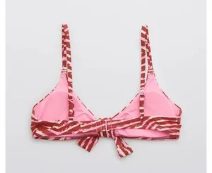 Aerie Tie Front Scoop Bikini Top Size XL Best Buds Pink Red NWT thumbnail 2