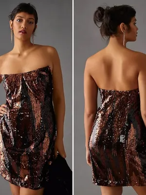Anthropologie Strapless Sequin Mini Dress Brown/Black Size 22W NWT thumbnail 8
