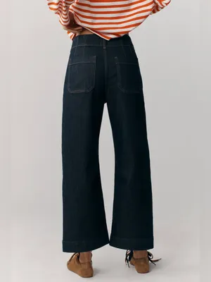 Maeve Colette High-Rise Wide-Leg Cropped Jeans Dark Denim Size 29 thumbnail 4