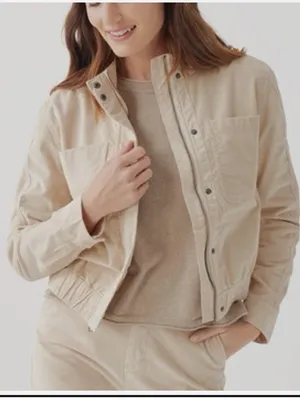 PACT Women Modern Corduroy Ribbed Bomber Jacket In Sandshell Beige Cream Size XL thumbnail 2