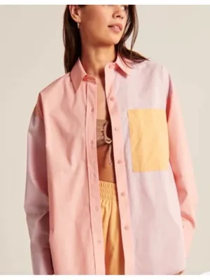 Abercrombie & Fitch Oversized Poplin Pastel Colorblock Button Up Shirt Small thumbnail 3
