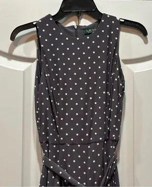 Lauren Ralph Lauren Jumpsuit Womens Gray White Polka Dot Wide Leg Sleeveless 0 thumbnail 2