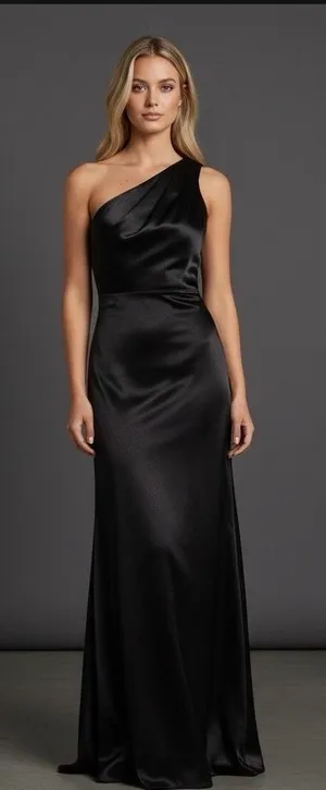 Lulus Black Satin One-Shoulder Open‎ Back Formal Maxi Dress Size Small thumbnail 1