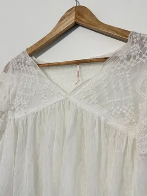 Free People Boho Floral Lace True Candy Top Size XS White Mesh Sheer Festival thumbnail 6
