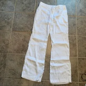 Nordstrom Signature Women's Size 14 Drawstring Waist Pants White Linen Blend thumbnail 6