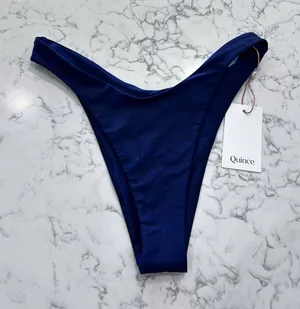 NWT Quince Deep Navy High Rise High Leg Dipped Bikini Bottoms Size Small thumbnail 1
