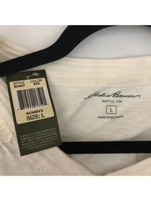 Eddie Bauer Womens Long Sleeve Lace Trim Henley Shirt Large 100% Cotton Ecru thumbnail 3