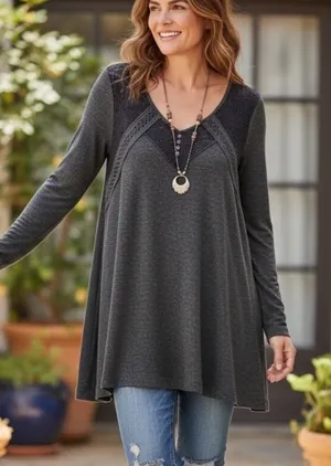 Downeast Love Long Sleeve‎ Rib Knit Top Women's XL Gray Boho thumbnail 1