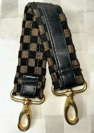 Source Unknown Black and Gold Checkerboard Woven Bag Strap with Gold Hardware thumbnail 1