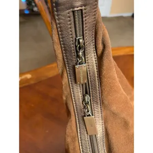 Donald Pliner Camel Suede/Metallic Cresent Studded Trim Hobo Purse thumbnail 8
