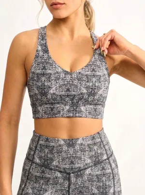 Buffbunny Strappy Back Sports Bra Size Large Black White Print thumbnail 1