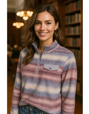 Wallflower Half Zip Pullover Striped Plush Cozy Luxe Buttery Soft Winter Comfy L thumbnail 2