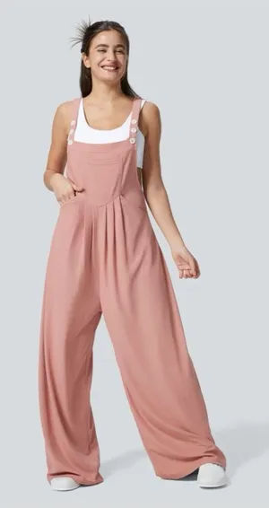 NWT Halara Adjustable Straps Pockets Waffle Casual Overalls Rose Tan Size Small thumbnail 1