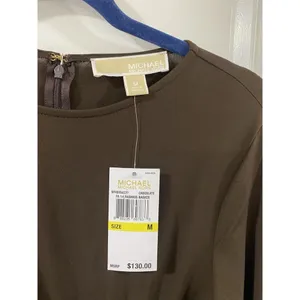 Michael Kors Faux Wrap Dress Brown Gold MK Buckle NWT M thumbnail 6