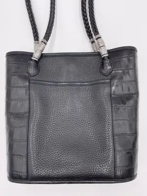 Vintage Brighton Black Pebbled Leather Croc Embossed Shoulder Bag Bucket Tote thumbnail 10
