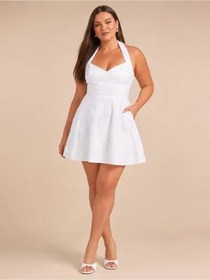 NEW Lulus Bonni White Floral Jacquard Halter Mini Dress Sz XL thumbnail 3
