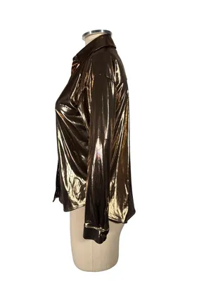 NEW Anthropologie Shine Metallic Copper Long Sleeve Button Up Shirt Size Small thumbnail 10
