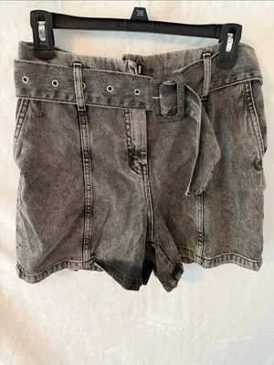 Zara Washed Grey High-Waist Belted Denim Shorts thumbnail 2