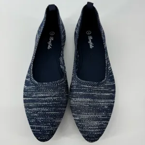 Breifola Knit Pointed Toe Flats Navy White Stretch Ballet Shoes Women's 7 thumbnail 3