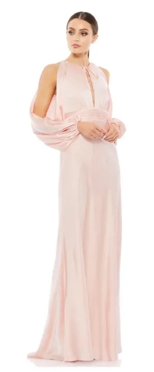 Mac Duggal Ieena 70184 Salmon Cold Shoulder Bishop Sleeve‎ Charmeuse Gown Sz 6 thumbnail 1