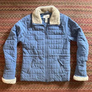 Vtg Cherokee Blue Quilted Faux Fur Trim Jacket thumbnail 1