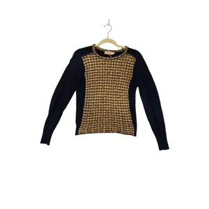 Tory Burch Black Knit Sweater‎ Textured Metallic Front Panel XS thumbnail 2