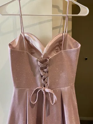 May queen pink glittery A-line mini dress, prom dress thumbnail 4
