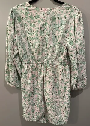Entro Pink and Green Patterned Cinched Ruffle Detail Long Sleeve Dress thumbnail 5