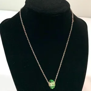 Sterling Silver Green Glass Bead Silver Chain Necklace thumbnail 2