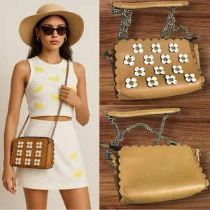 257 Zara | EUC Tan Floral Applique Crossbody Bag (9”x6”x2,5”) thumbnail 3