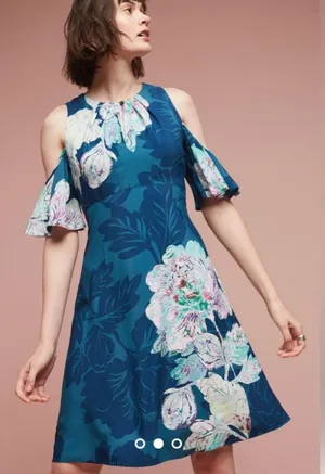 Maeve by Anthropologie Floral Elia Dress in Turquoise Size 2 thumbnail 1