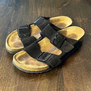 Birkenstock Arizona Slide Sandals 37 L6 M4 Black Suede Soft Footbed Boho Summer thumbnail 2