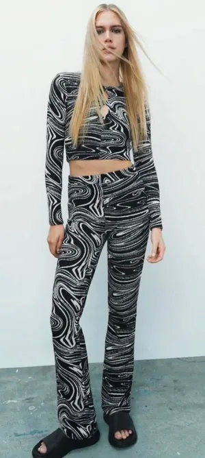 ZARA Set Matching Knit Marble Jacquard Printed  thumbnail 1