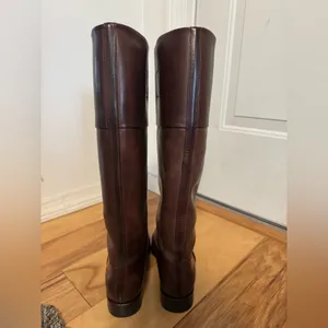 Frye Demy Cuff women's brown leather riding boots made in Spain. thumbnail 2