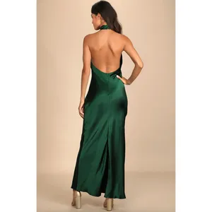Lulus Love in Your Life Emerald Green Satin Halter Maxi Dress Formal Large NWT thumbnail 3