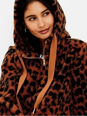 LOFT leopard print sherpa hoodie thumbnail 2